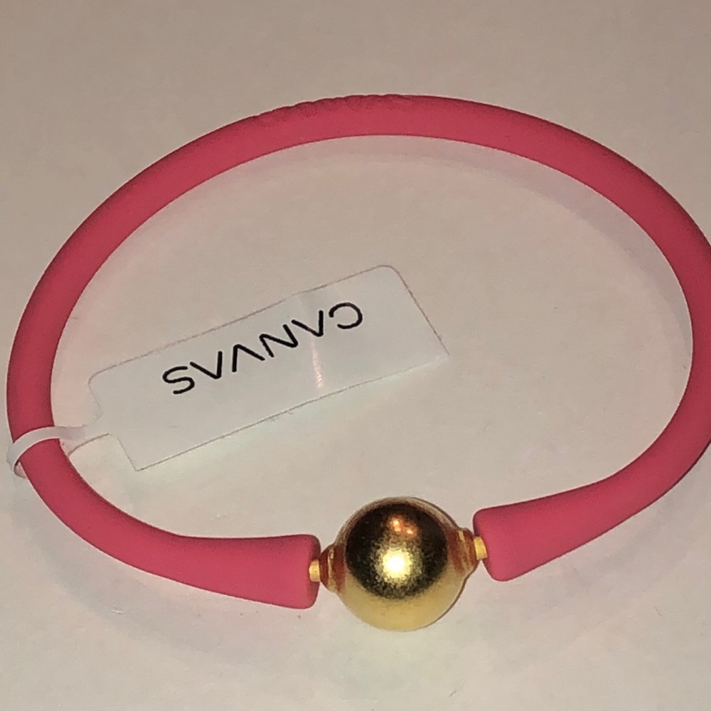 Canvas Pink and Gold Tone Silicone Boho Bracelet